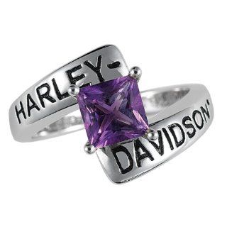 Sterling Silver Harley Davidson Ladies Crossroads Birthstone Ring   February Amethyst: Jewelry