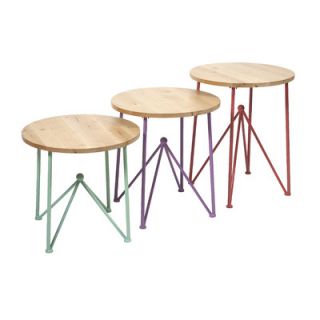 IMAX Alice 3 Piece Metal and Wood End Tables Set