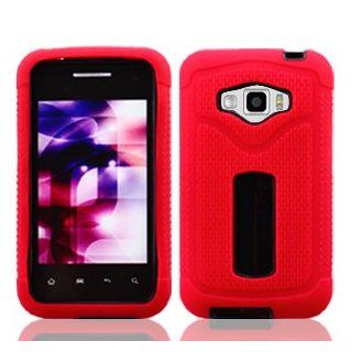 LG Optimus Elite LS696 LS 696 Fusion Hybrid 2 in 1 Combo Solid Red Silicone Skin Gel with Black Hard Snap On Protective Cover Case Cell Phone: Cell Phones & Accessories