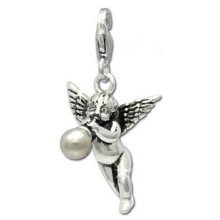 SilberDream Charm angel with pearl trumpet, 925 Sterling Silver Charms Pendant with Lobster Clasp for Charms Bracelet, Necklace or Earring FC696: SilberDream: Jewelry