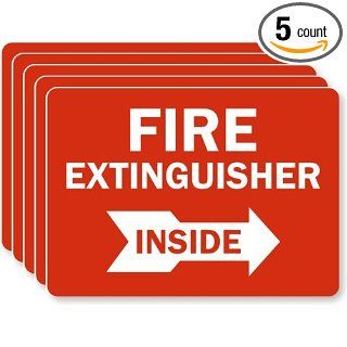Fire Extinguisher Inside (arrow right), Adhesive Signs and Labels, 5 Labels / Pack, 7" x 5": Industrial Warning Signs: Industrial & Scientific