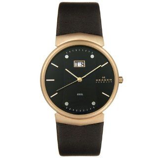 Skagen Men's 697XLRLB Steel Collection Rose Gold Tone Black Leather Watch: Skagen: Watches