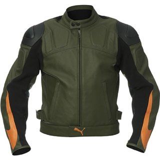 Puma Leather Men's Road Race Motorcycle Jacket   Burnt Olive / Size 54: Automotive