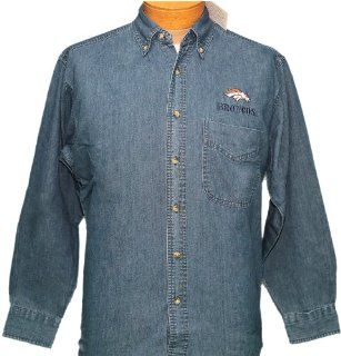 Small (S)   Blue Denim NFL Denver Broncos Button up Long sleeve shirt : Sports Fan Baseball Caps : Sports & Outdoors