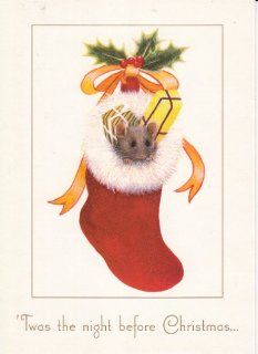 Unused Christmas Card Mouse in Xmas Stocking Twas The Night Before Christmas artwork by Barbara Mitchell : Other Products : Everything Else