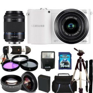 Samsung NX1000 Mirrorless Wi Fi Digital Camera (White) Kit with 20 50mm Lens & Samsung 50 200mm f/4.0 5.6 ED OIS II Lens. Includes 0.45X Wide Angle Lens, 2X Telephoto Lens, 3 Piece Filter Kit (UV CPL FLD), 16GB Memory Card & Much More! : Point And 