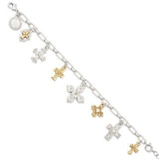 Vatican Gold tone & Silver tone Seven Cross 7in Charm Bracelet: Pendant Necklaces: Jewelry