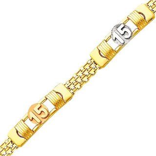 14K 3 Tri color Gold 15 Aos Bracelet with Lobster Claw Clasp   7.25" Inches: Link Bracelets: Jewelry