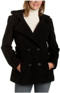 AK Anne Klein Women's Hooded Double Breasted Peacoat, Black, Large