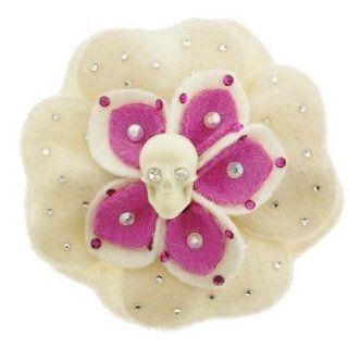 Tarina Tarantino   Fashion Couture   Sugar Skulls Collection   Swarovski Crystal Felt Flower Anywhere Skull Hair Clip   Ivory #AC08H10 706 : Hair Barrettes : Beauty