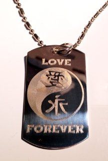 Chinese Calligraphy Character Love Forever YIN Yang Logo Symbols   Military Dog Tag Luggage Tag Key Chain Metal Chain Necklace: Pet Supplies