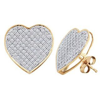 Diamond Heart Earring Studs 10k White Yellow Gold Micro Pave (1/4 CTW): Jewelry