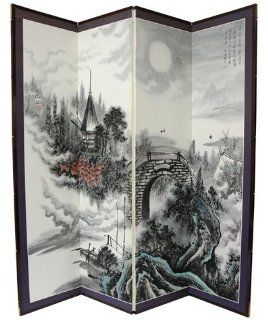 Classic Japanese Chinese Asian Art & Dcor   6ft. Full Moon Bridge Hand painted Chinese Silk Floor Screen Room Divider   Panel Screens