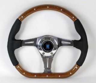 Nardi Steering Wheel   Kallista   350mm (13.78 inches)   Wood and Black Leather   Polished Spokes   Part # 5055.35.3000: Automotive