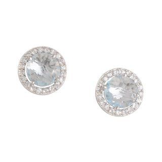 SUZANNE KALAN  Large Blue Topaz Halo Stud Earrings with White Sapphires: Jewelry