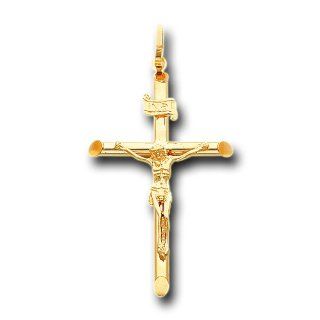 14K Solid Yellow Gold Jesus Cross Crucifix Charm Pendant IceNGold Jewelry