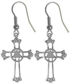 Alcoholics Anonymous Symbol Earrings, #709 6, Ster., AA Recovery Symbol w/ Solid Triangle Open Cross: Jewelry