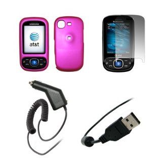 Samsung Strive A687   Premium Hot Pink Rubberized Snap On Cover Hard Case Cell Phone Protector + Crystal Clear Screen Protector + Rapid Car Charger + USB Data Charge Sync Cable for Samsung Strive A687: Cell Phones & Accessories