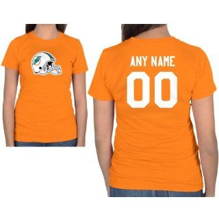 Miami Dolphins Womens Custom Any Name & Number T Shirt   : Sports Fan Apparel : Sports & Outdoors