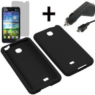 AM Soft Silicone Sleeve Gel Cover Skin Case for AT&T LG Escape P870+ LCD + Car Charger Black: Cell Phones & Accessories