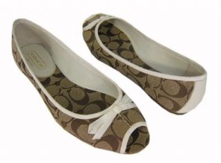 Coach Nadine Open Toe Signature C Khaki & White Flats (8 M): Shoes