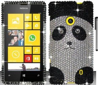 For Nokia Lumia 521 Animal Design Full Diamond Hard Cover Case with ApexGears Stylus Pen (Silver Black Panda) Cell Phones & Accessories