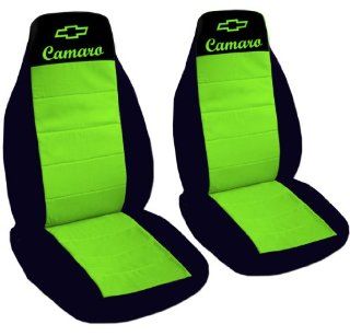 Front and Rear, Black and Lime Green "Camaro" seat covers for a 2012 Chevrolet Camaro: Automotive