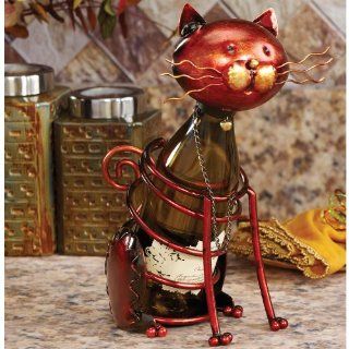 14" Hand Scuplted Wrought Iron Cat Table Top Wine Bottle Holder: Wine Accessories: Kitchen & Dining