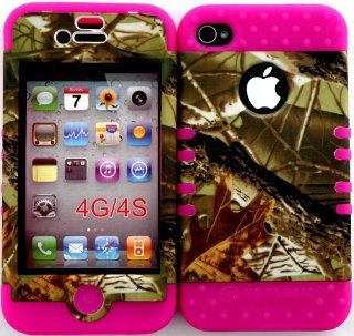 Bumper Case for Apple iphone 4 4G 4S Mossy Camo Branch Leaves Hunter Series hard plastic snap on over Pink Silicone Gel: Cell Phones & Accessories