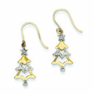 Genuine 14K Yellow Gold Diamond Christmas Tree Dangle Earrings 2.15 Grams of Gold: Jewelry