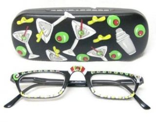 Cute, Fun and Festive Martini Glasses Olive Cocktail Party Handpainted Half Eye Readers Reading Glasses with Matching Hand Painted Case (+2.25): Clothing