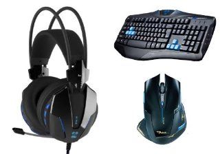 Cyanics E Blue Gaming Gear Bundle set, Mazer Gaming Mouse Mice USB Wired Optical Mouse 2400 DPI, Combatant X Advanced Gaming Keyboard,Cobra Type II 705 Gaming Headset: Computers & Accessories
