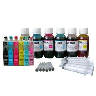iE Set of Refillable ink cartridges and an Extra set of high quality refill ink bottles 100ml per color, total 600ml 98 / 99 For Epson Artisan All in one 600 700 710 725 730 737 800 810 835 837: Electronics