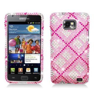 Aimo Wireless SAMI9100PCDI073 Bling Brilliance Premium Grade Diamond Case for AT&T Samsung Galaxy S2 i777   Retail Packaging   White/Pink Plaid: Cell Phones & Accessories