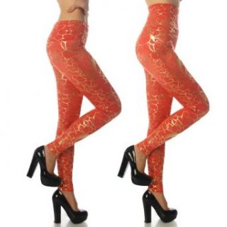 Fashion Chic pant High waist shiny leggins orange and gold PCS1034