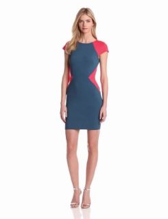 ERIN erin fetherston Women's Ponti Jersey Short Sleeve Colorblock Fitted Dress, Majolica/Paradise Pink, 0