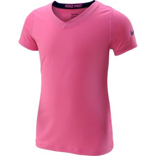 NIKE Girls Pro Core Fitted V Neck Short Sleeve T Shirt   Size: Small, Pink