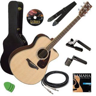 Yamaha FSX730SC Guitar STAGE BUNDLE w/ Hard Case, Capo & Strap: Musical Instruments