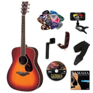 Yamaha FG730S Vintage Cherry Sunburst Acoustic Guitar Bundle w/Legacy Acc Kit (Tuner, DVD&Much More): Musical Instruments