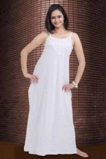 Women's Cotton Full Length Sleeveless Nightgown   Sleepwear (White   Orange Red Hearts, XS) Clothing