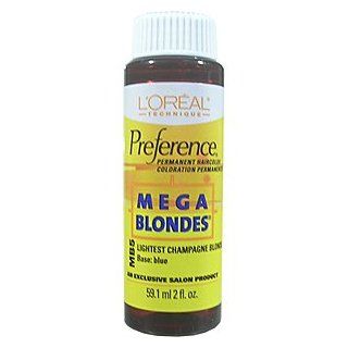 L'OREAL Preference Permanent Hair Color Mega Blondes No. MB5 Lightest Champagne Blonde Base Blue 2oz/59.1ml : Chemical Hair Dyes : Beauty