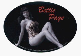 Bettie Page   Oval Logo with Bettie in Leopard Swimsuit   Sticker / Decal: Automotive
