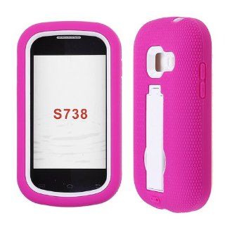 Kickstand Case Hot Pink Silicone Skin White Cover Samsung Galaxy Centura/ Discover S738C Cricket Case Cover Hard Phone Case Snap on Cover Rubberized Touch Faceplates: Cell Phones & Accessories