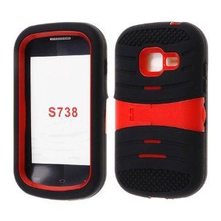 Horizontal Kickstand Case Black Skin Red Cover Samsung Galaxy Centura/ Discover S738C Cricket Case Cover Hard Phone Case Snap on Cover Rubberized Touch Faceplates: Cell Phones & Accessories