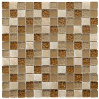 Sierra Square Amber 11 3/4 x 11 3/4 Inch Glass and Stone Mosaic Wall Tile (10 Pcs/9.6 Sq. Ft. Per Case, $1 Standard Shipping)    