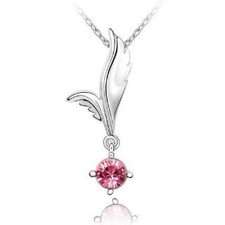 Charm Jewelry Swarovski Crystal Element 18k Gold Plated Rose Pink Beautiful Feather Necklace Z#743 Zg4da8fe: Strand Necklaces: Jewelry