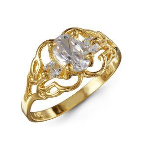 New 14k Yellow Gold Oval White CZ Womens Fashion Ring: Jewelry