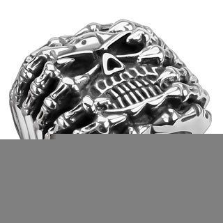 Silver Tone Skeleton Skull in Anguish Ring Heavy Duty Stainless Steel Skull Ring Mens Fashion Jewelry (Size 13) Jewelry