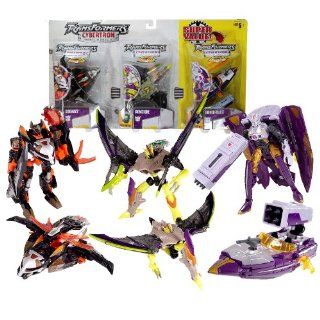 Hasbro Year 2006 Transformers Cybertron Primus Unleashed Series 3 Pack Deluxe Class 6 Inch Tall Robot Action Figure   Autobot/Decepticon SIDEWAYS (Vehicle Mode: Cybertronian Jet), Deception BRIMSTONE (Beast Mode: Pterodactyl) and Decepticon THUNDERBLAST (V