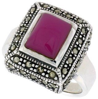 Sterling Silver Oxidized Ring, w/ 10 x 8 mm Rectangular Purple Resin, 11/16" (17mm) wide, size 8: Jewelry
